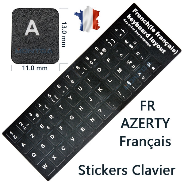 Keyboard Stickers AZERTY FR Français on Black background